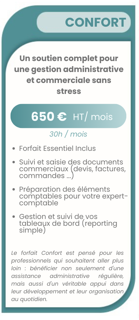 Tarif confort service gestion administrative